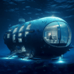 Experience the wonder of a capsule house in the deep ocean at night with our captivating deep underwater wallpaper.