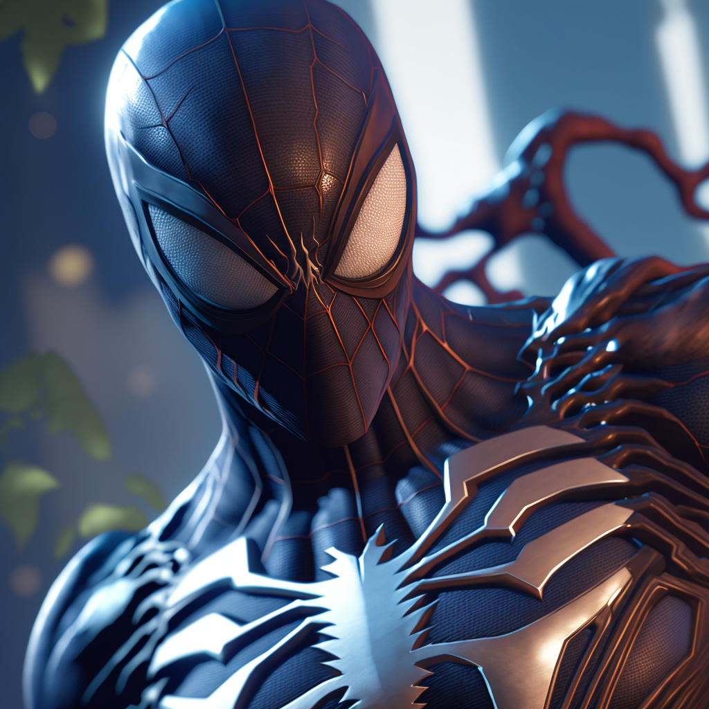 A hyper-realistic 8K illustration of Venomized Spiderman, featuring intricate details and cinematic lighting, inspired by the Spider-Man PS4 game and top results in Google Images. The use of volumetric lighting and Octane Render technology creates a dark and eerie atmosphere, perfect for fans looking to explore the sinister side of the Marvel Universe.