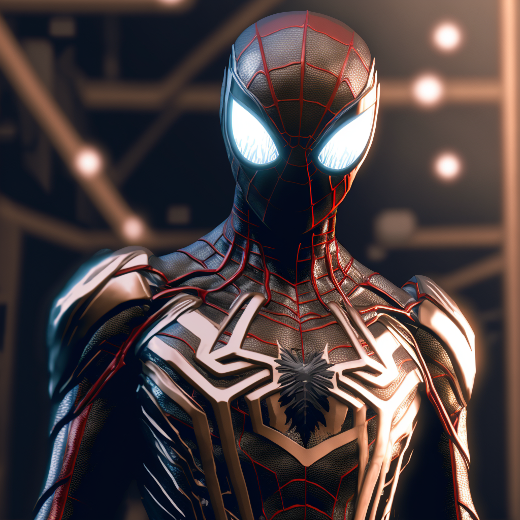 An ultra-realistic 8K illustration of Spiderman in a custom suit design, showcasing intricate details and atmospheric lighting, rendered using Unreal Engine 5 and RTX technology.
