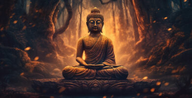 Serene and captivating 4K Buddha meditating wallpaper - embrace tranquility and spiritual enlightenment for a harmonious lifestyle.