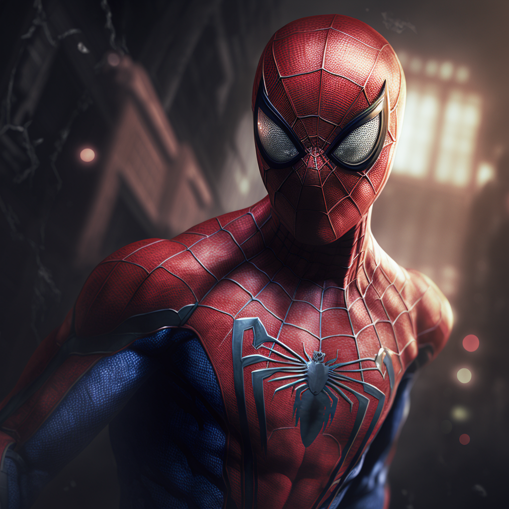 A detailed 4K illustration of Spiderman in his classic red and blue suit, showcasing intricate web patterns and muscle definition.