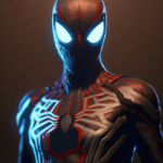 A stunning 4K illustration of Miles Morales in his black and red Spider-Man suit, highlighting intricate details and a vibrant and dynamic composition, perfect for fans of the newest hero in the Spider-Man franchise