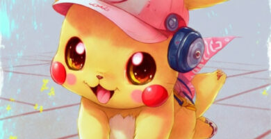 Cute kawaii Pikachu rollerskating
