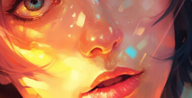 close-up of anime woman with bright beautiful detailed eyes, wet-on-wet, shiny, shimmery, glittery, Ross Tran, Yummei, Lois van Baarle