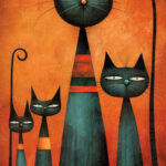 Whimsical cat Family Portrait art, happy, laughing, in the style of Andy Kehoe and Ruth Thompson, cartoon, stylized, Pixar